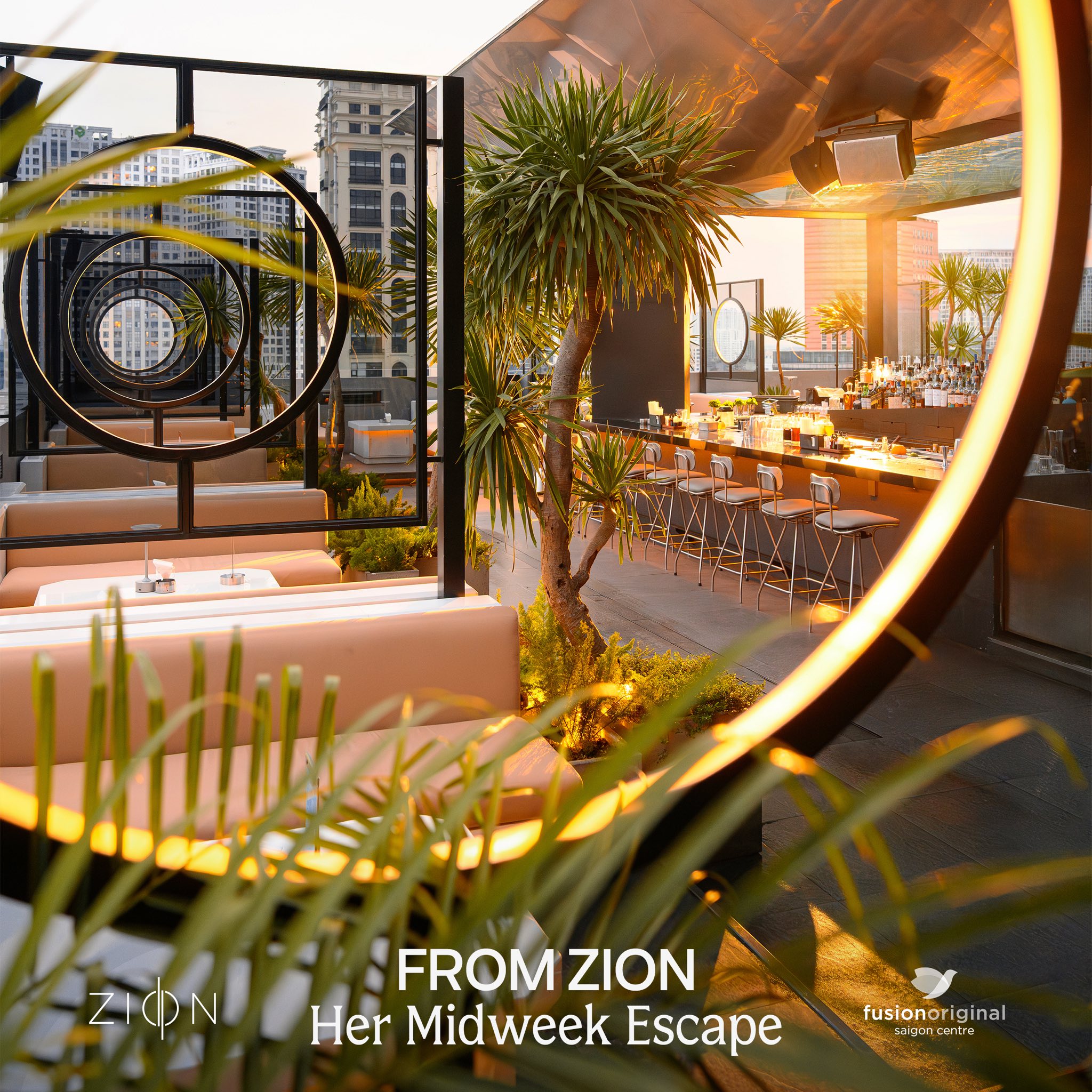Zion Sky Lounge & Dining — không gian rooftop tầng 14 với view skyline Sài Gòn